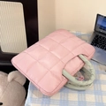 Pink quilted laptop bag with green ruffled handles for 13-14 inch notebooks - Small / Pink