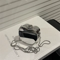 Borsa da sera argento a forma di cuore con effetto specchio e tracolla a catena - Forma Mela (Argento)