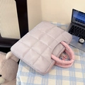 Quilted light purple laptop briefcase with pink ruffled handles and triangle zippers - Small / Gray
