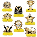 8-piece black and gold graduation honeycomb centerpieces with Class of 2026 and star motifs - Gold And Black Graduation Set / Gold