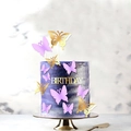 Macro view of golden hollow butterfly toppers and birthday sign on a marbled cake - Gold Birthday Style (4 Gold + 8 Purple)