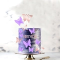 Detail showing 3D rose gold and purple butterfly cake toppers with Birthday signage - Gold Birthday Style (4 Dark Pink + 8 Purple)