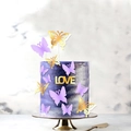 Purple and gold butterfly cake topper set with LOVE sign on elegant marble cake - Gold Love Style (4 Gold + 8 Purple)