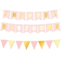 Striscione di compleanno con farfalle rosa e oro e bandierine triangolari glitterate - Set Banner a Farfalla Dorata