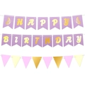 Striscione viola Happy Birthday e gagliardetti colorati per decorazione di compleanno - Set Banner a Farfalla Viola