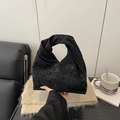 Schwarze Hobo-Tasche mit Leopardenmuster, Wildlederoptik und geknotetem Griff für Damen - Schwarz