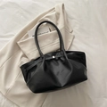 Large black lychee pattern leather tote bag with elegant pleated buckle detail - Black
