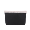 Schicke schwarze Tragetasche mit weißem Lammfellbesatz und modischer Knitteroptik - Schwarz