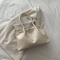 Chic cream white large capacity tote bag with buckle detail on minimalist background - White Without Pendant