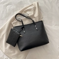 Sac cabas noir chic à texture grainée avec une petite pochette zippée assortie au design - Noir