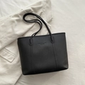 Classic black tote bag with lychee grain leather texture and dual shoulder straps - Black