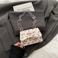 Mini white PU leather square shoulder bag with cherry print and silver chain straps - Cherry White