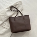 Dark brown pebbled leather tote bag with double straps and fashion logo detail - Brown