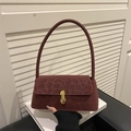 Chic burgundy shoulder bag with leopard print flap and golden round buckle detail - Red