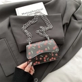 Chic black faux leather shoulder bag with cherry print and silver chain strap - Cherry Black