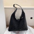 Bolso tote vintage negro con costuras blancas en contraste y detalle de nudo - Negro