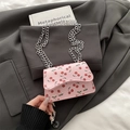 Pink shoulder bag with red cherry print and silver chain strap for a fresh summer look - Cherry Pink