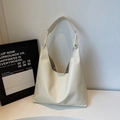Minimalist cream white tote bag with wide shoulder strap in soft faux leather - Off White