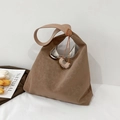 Bolso tote retro marrón de gran tamaño con detalle de nudo y textura arrugada - Caqui