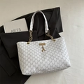Off-white large tote bag with grey M-letter monogram and golden deer charm - Rick Morty McDonald White