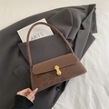 Brown minimalist suede underarm bag for women with golden metal clasp and slim strap - Brown