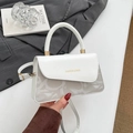 Retro white crossbody small square bag with top handle and golden fashion lettering - White