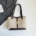 Borsa tote patchwork in tela e pelle marrone con fibbia dorata e grande capacità - Marrone