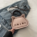 Roze suède crossbodytas met schattig kattenborduurwerk en bruine handvatten dames - Zonder Hanger / Roze