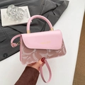 Sac bandoulière carré rose chic avec lettrage doré et imprimés artistiques pour femmes - Rose