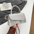 Grey minimalist crossbody square bag with top handle and Fashion & Bags gold hardware - Gray