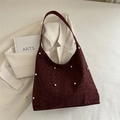 Damen Shopper in Weinrot aus Wildlederimitat mit Leopardenmuster und Goldnieten - Rot