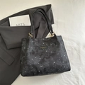Large black tote bag with celestial star and moon patterns and gold hardware - Black without Pendant