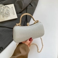 Elegant silver shimmering evening clutch bag with gold handle and chain strap - Silver