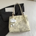 Off-white large tote bag with celestial star and moon patterns and plush charm - Yellow with Pendant