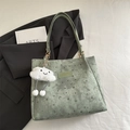 Light green tote bag with star moon pattern and white plush cloud pendant accessory - Green with Charm