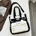 Sac fourre-tout en toile noir et blanc avec poche oreilles de chat et fenêtre transparente - Noir et Blanc