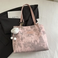 Pink star-moon print large tote bag with leather handles and cloud charm accessory - Pink With Pendant