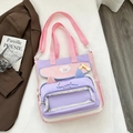 Sac fourre-tout patchwork pastel avec fenêtre oreilles de chat et bandoulière - Pink & Purple