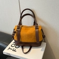 Borsa a mano stile Boston in pelle scamosciata zenzero e pelle marrone con tracolla - Senza Ciondolo / Marrone Senza Ciondolo
