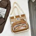 Sac ita en toile marron et beige avec fenêtre transparente et détails d'oreilles de chat - Kaki