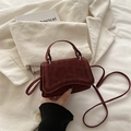 Dark red matte handbag with leopard texture and crossbody strap for women - Red