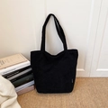 Bolso tote clásico de pana negra de gran capacidad con textura de costillas verticales - Negro
