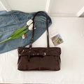 Deep coffee glossy leather tote bag with shoulder strap and stylish buckle detail - Brown