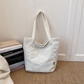 Bolso tote minimalista de pana blanco crema para mujer con etiqueta de moda y correas - Blanco