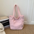 Bolso tote minimalista de pana rosa para mujer con textura de rayas y correas dobles - Rosa