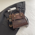 Vintage leopard print backpack in brown leather with a cute rabbit plush pendant - With Pendant / Brown
