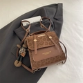 Brown leopard print backpack with velvet texture and adjustable straps - With Pendant / Brown