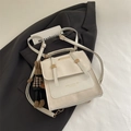 Chic beige crossbody bag with gold buckle and a cute rabbit plush charm detail - With Pendant / White