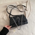 Chic black crossbody bag featuring M-letter print and silver chain strap details - Black