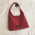 Minimalist red suede leather tote bag with large capacity and logo on white fabric - Red
